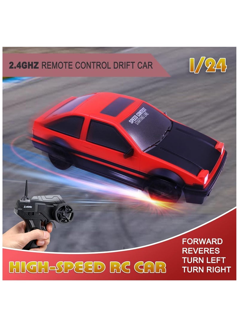 High Speed Drift Rc Car 4WD Toy Remote Control Vehicle Car, with LED Lights Drifting Tire 1:24 (Red)