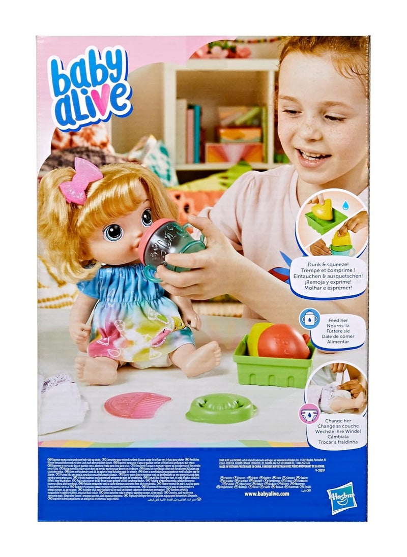 Baby Alive Fruity Sips Doll, Apple, Toys for 3 Year Old Girls, 12-inch Baby Doll Set, Drinks & Wets, Pretend Juicer