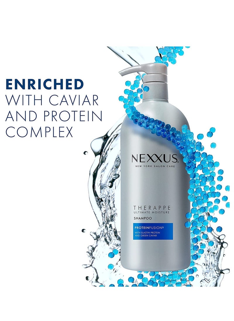 Nexxus Trend Shampoo and Conditioner for Dry Hair Therappe Humectress Silicone-Free, Moisturizing Caviar Complex and Elastin Protein 33.8 oz 2 Count, 1 liter Each Bottle