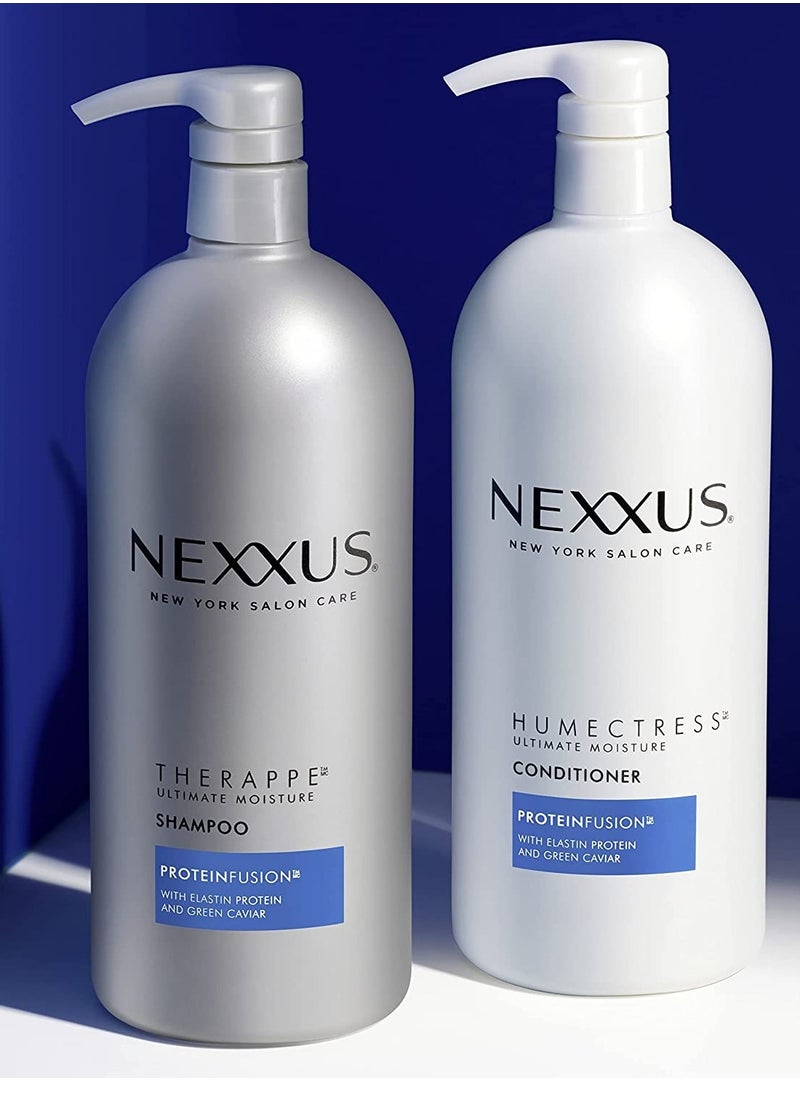 Nexxus Trend Shampoo and Conditioner for Dry Hair Therappe Humectress Silicone-Free, Moisturizing Caviar Complex and Elastin Protein 33.8 oz 2 Count, 1 liter Each Bottle