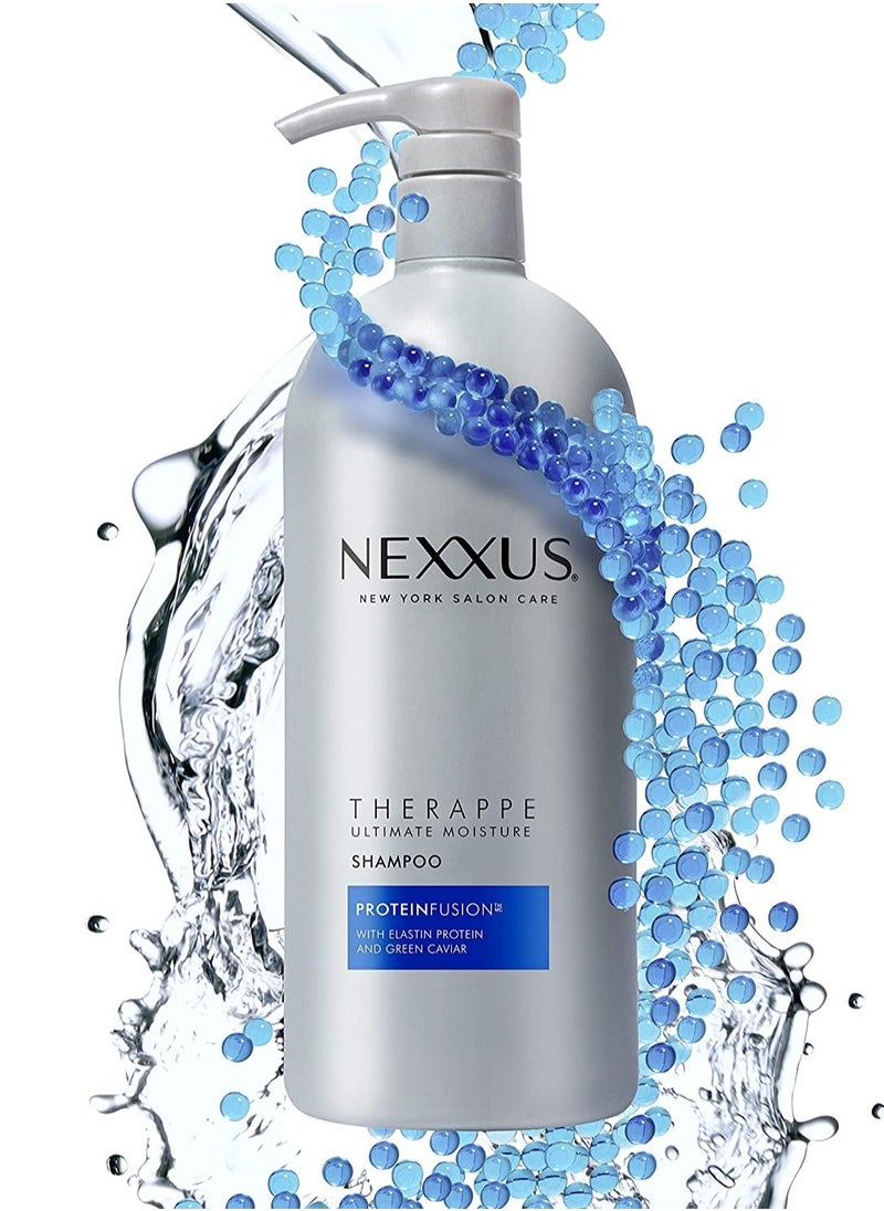 Nexxus Trend Shampoo and Conditioner for Dry Hair Therappe Humectress Silicone-Free, Moisturizing Caviar Complex and Elastin Protein 33.8 oz 2 Count, 1 liter Each Bottle