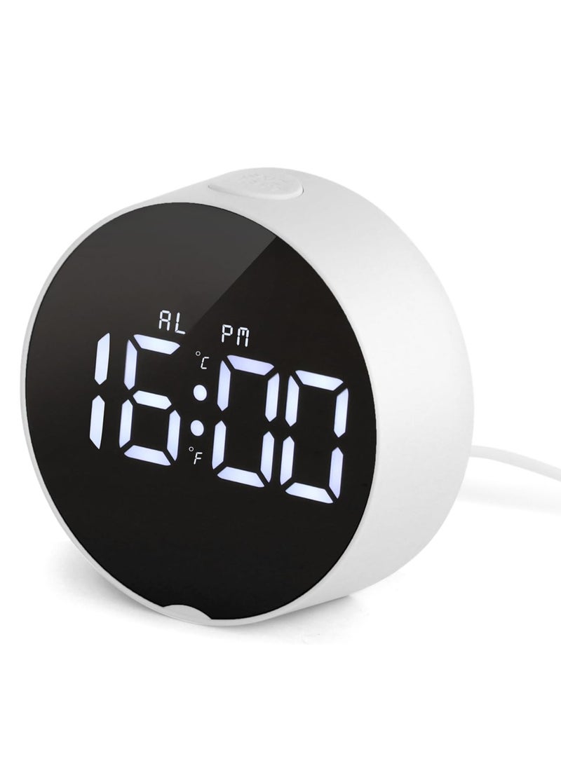 Small Digital Alarm Clock LED Desk Travel Electronic Clock Dual Alarm Snooze Dimmable Day Set 12/24H Week Display 4inch White (No Battery＆Adapter)