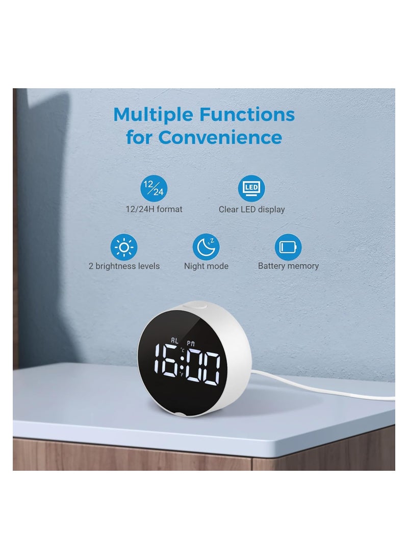 Small Digital Alarm Clock LED Desk Travel Electronic Clock Dual Alarm Snooze Dimmable Day Set 12/24H Week Display 4inch White (No Battery＆Adapter)