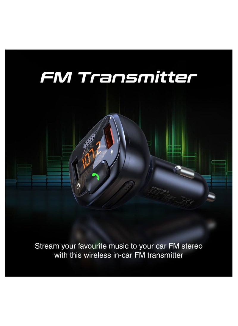 Bluetooth FM Transmitter with QC 3.0, Flash Drive Input, LCD Screen and Microphone, SmarTune-4