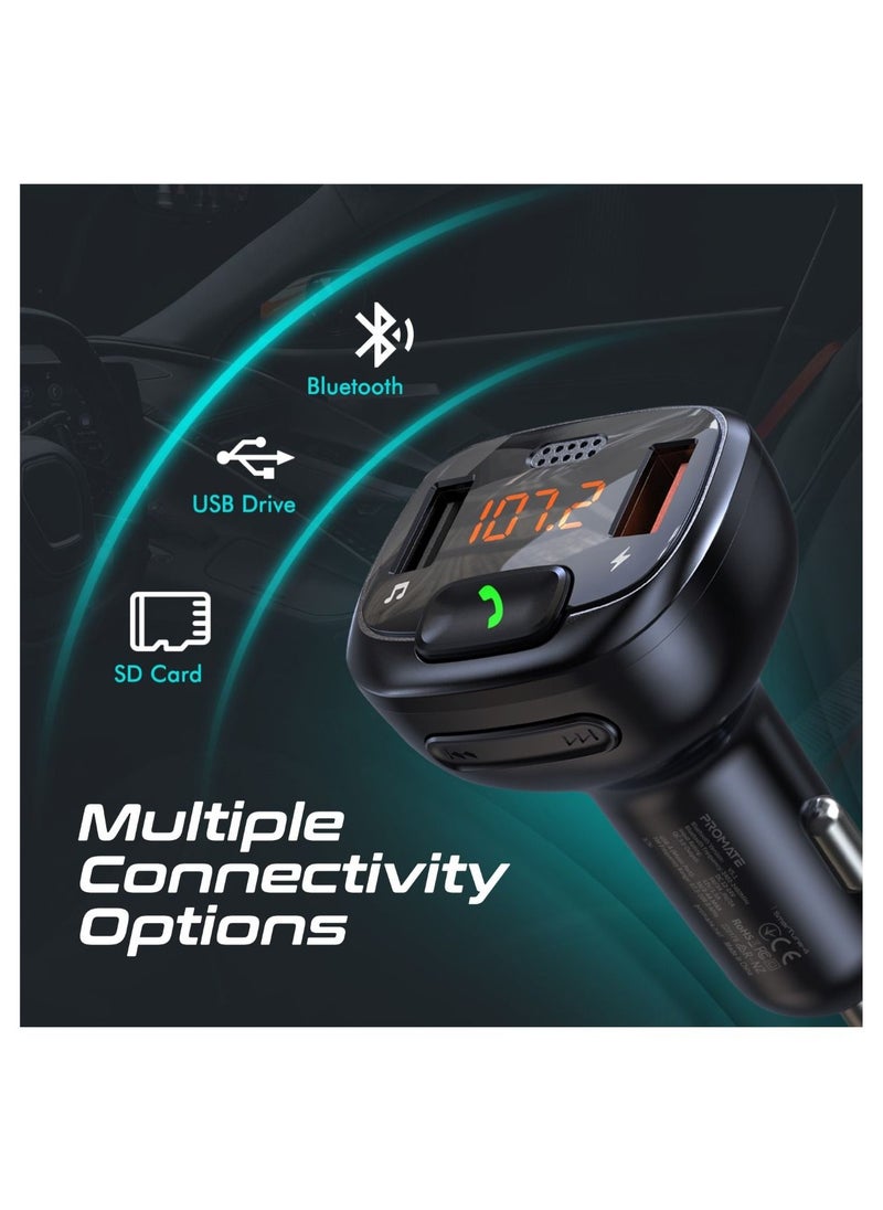 Bluetooth FM Transmitter with QC 3.0, Flash Drive Input, LCD Screen and Microphone, SmarTune-4