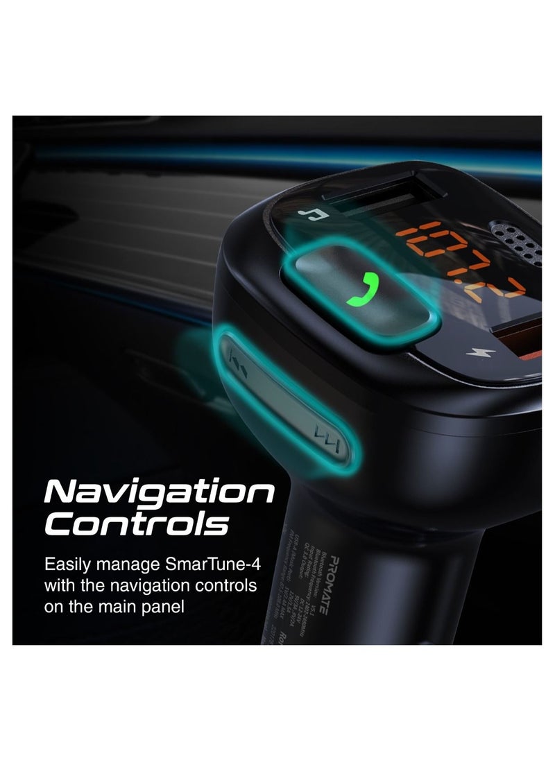 Bluetooth FM Transmitter with QC 3.0, Flash Drive Input, LCD Screen and Microphone, SmarTune-4