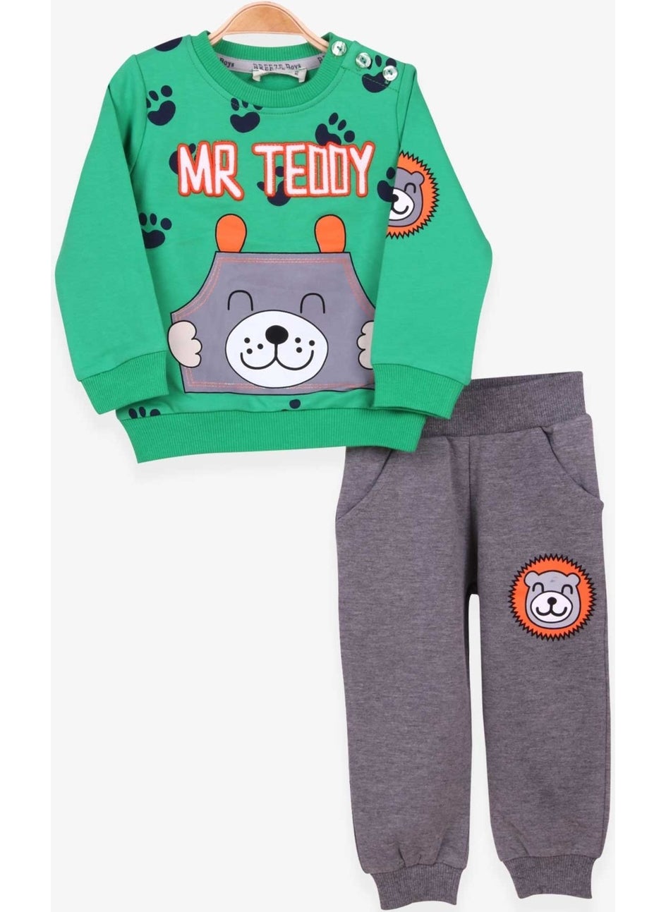 Boys Tracksuit Set Bear Printed Green (1-4 Age)