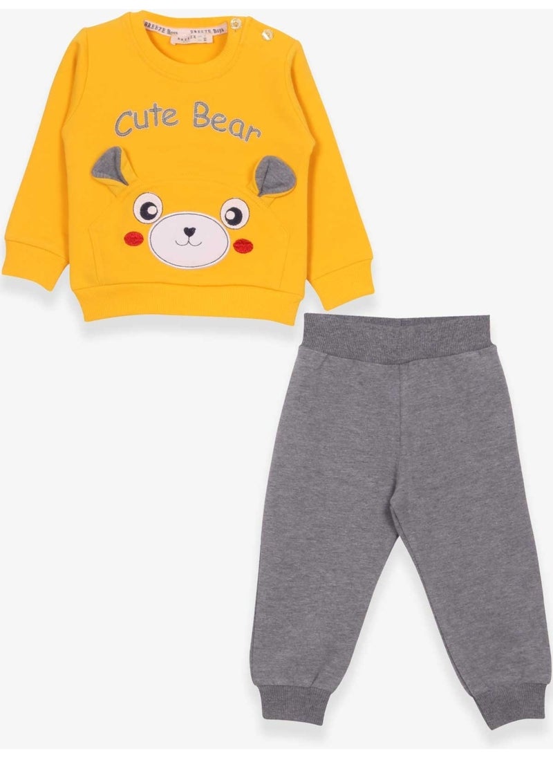 Baby Boy Tracksuit Set With Bear Embroidery Yellow (9 Months-3 Years)