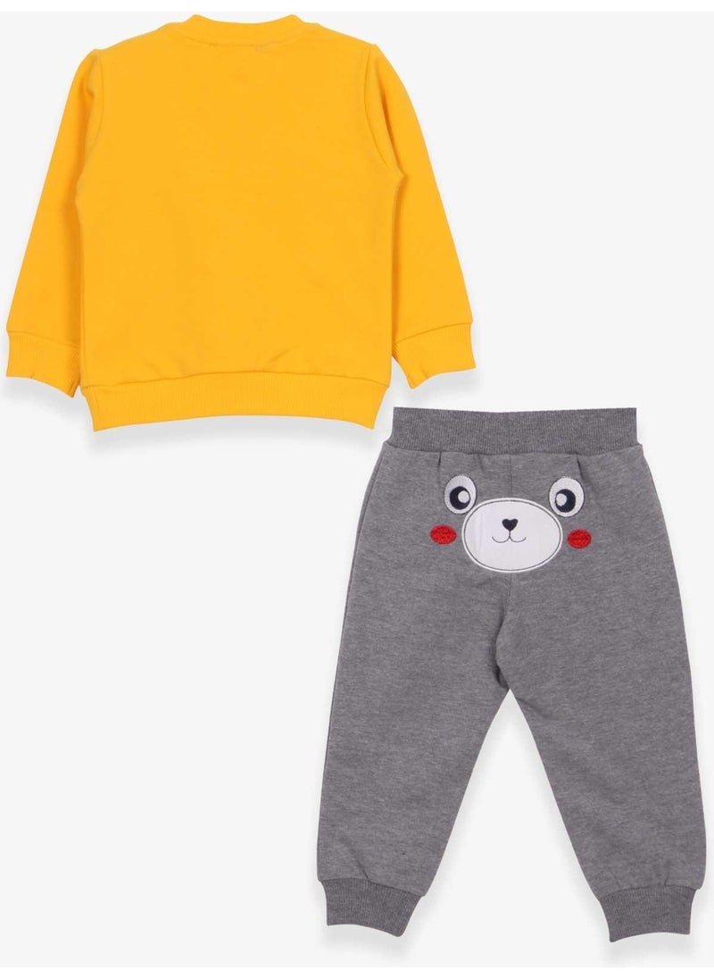 Baby Boy Tracksuit Set With Bear Embroidery Yellow (9 Months-3 Years)