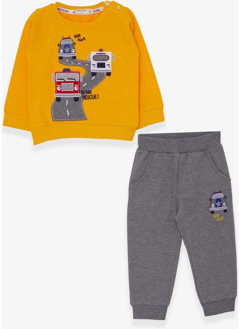 Boys Tracksuit Set Colored Car Embroidered Mustard Yellow (1.5-5 Years)