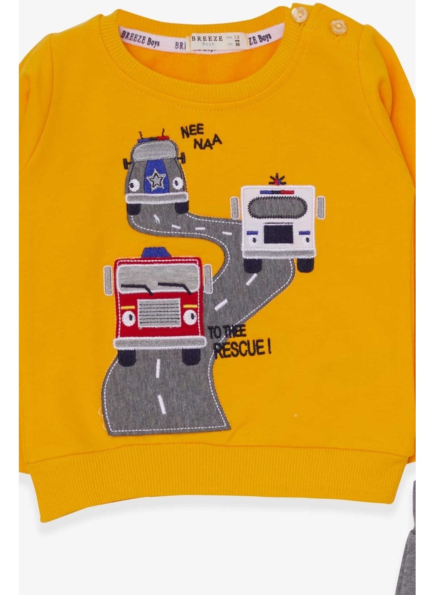 Boys Tracksuit Set Colored Car Embroidered Mustard Yellow (1.5-5 Years)