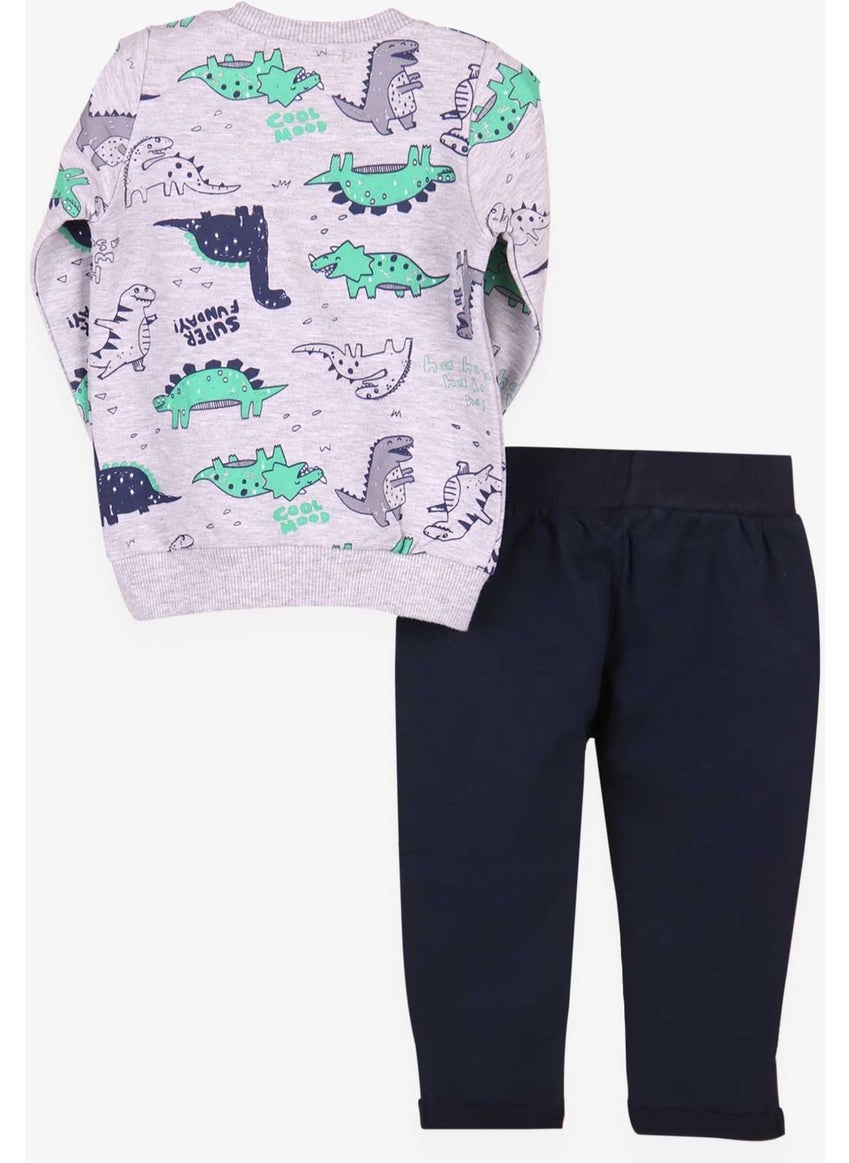Baby Boy Tracksuit Set Dinosaur Printed Gray (9 Months-1.5 Years)