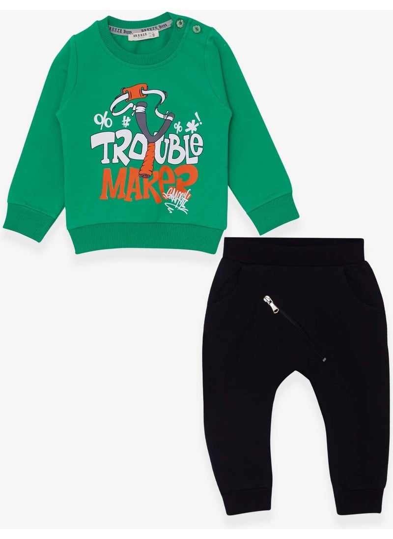 Baby Boy Tracksuit Set Sling Printed Green (9 Months-3 Years)