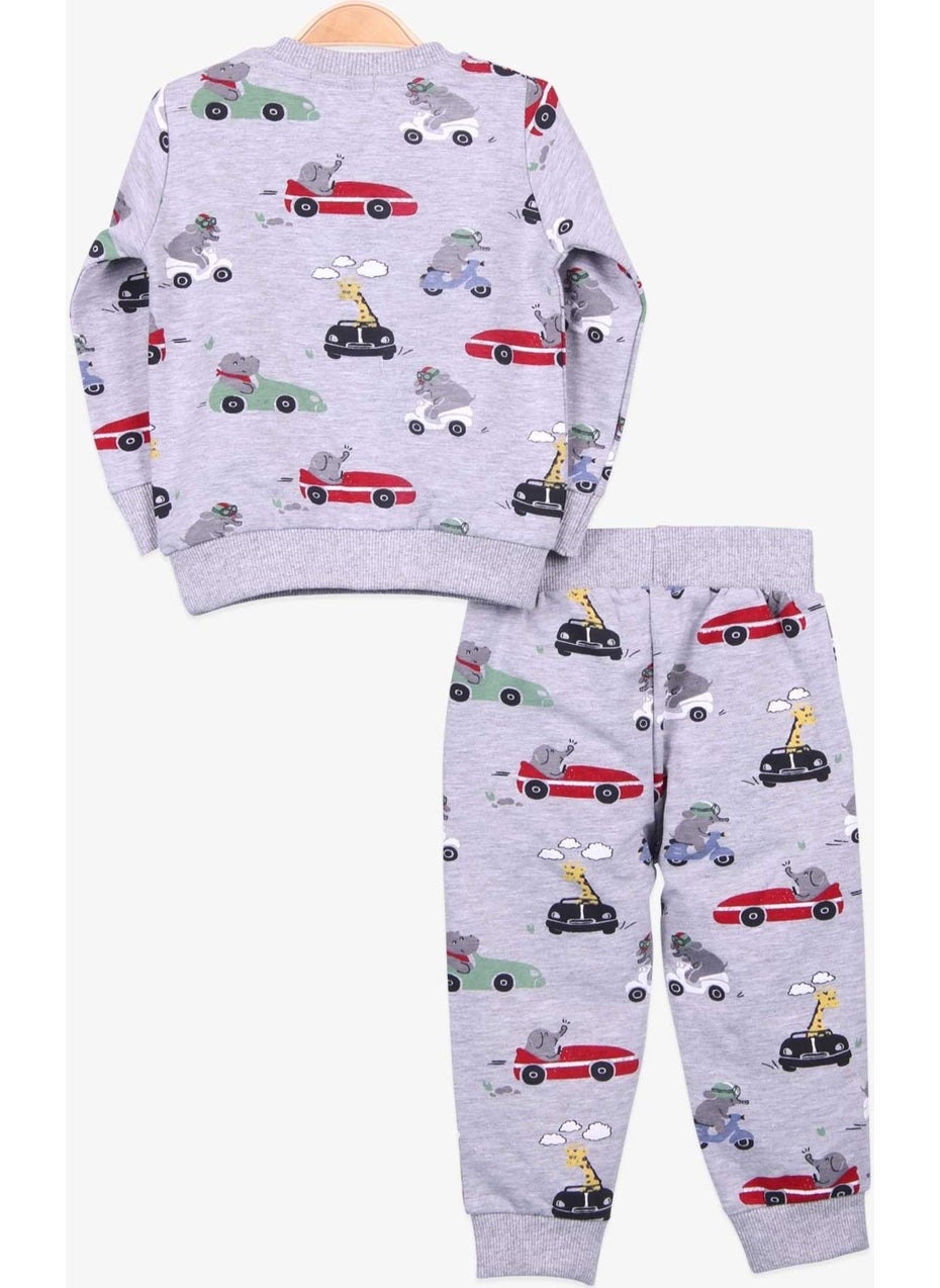 Baby Boy Tracksuit Set Printed Patterned Gray Melange (6 Months-2 Years)