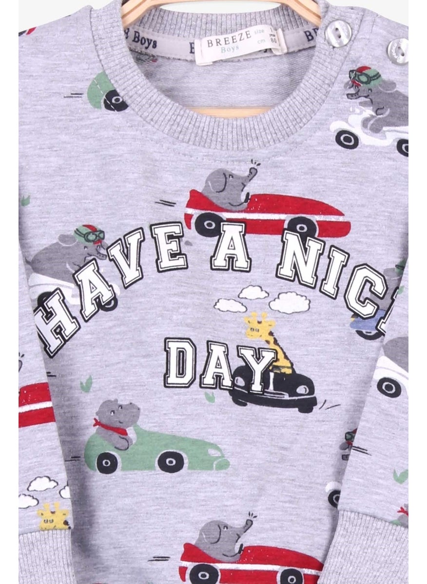 Baby Boy Tracksuit Set Printed Patterned Gray Melange (6 Months-2 Years)