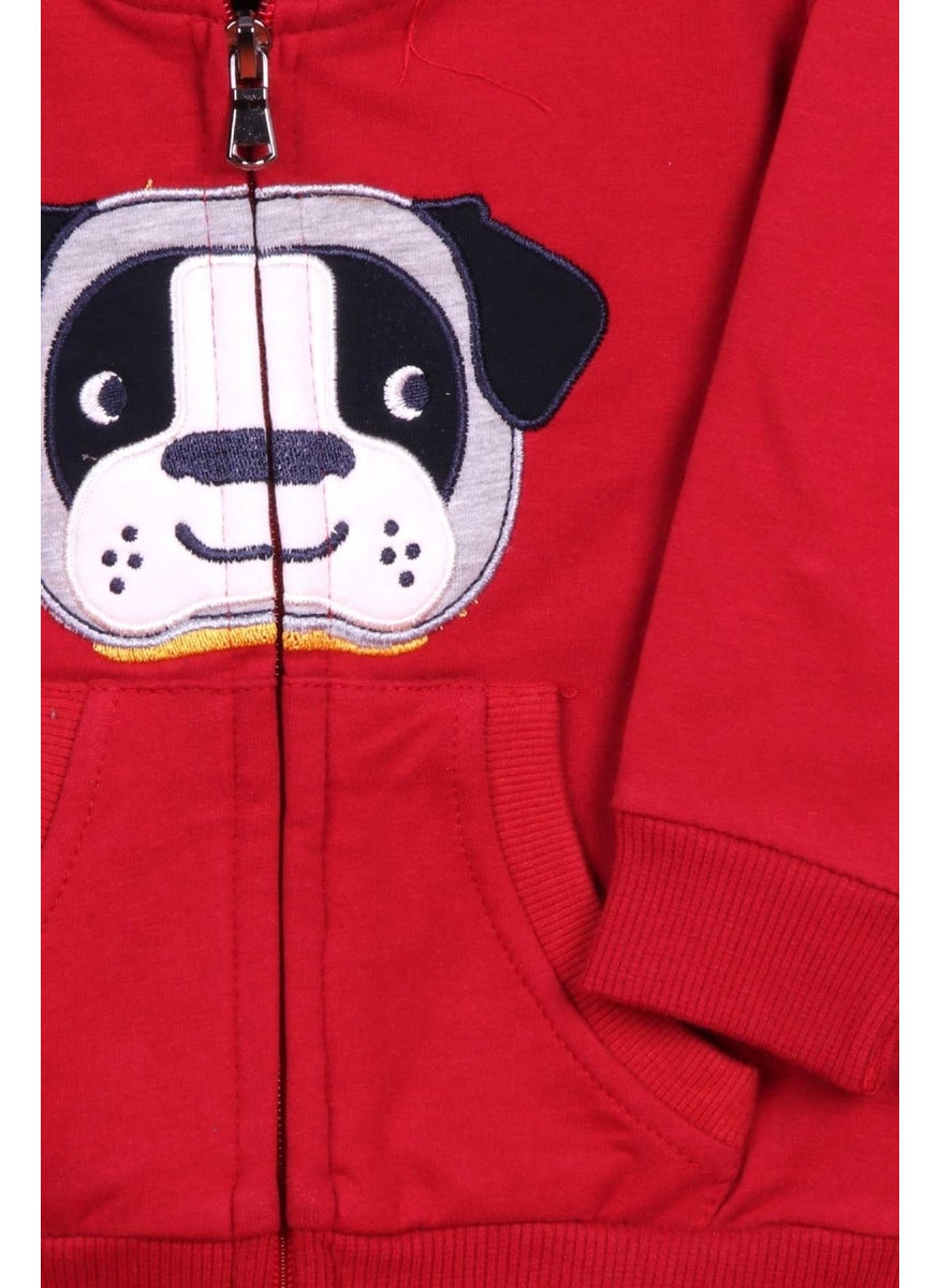 Boys Tracksuit Set with Dog Embroidery Claret Red (1-4 Ages)