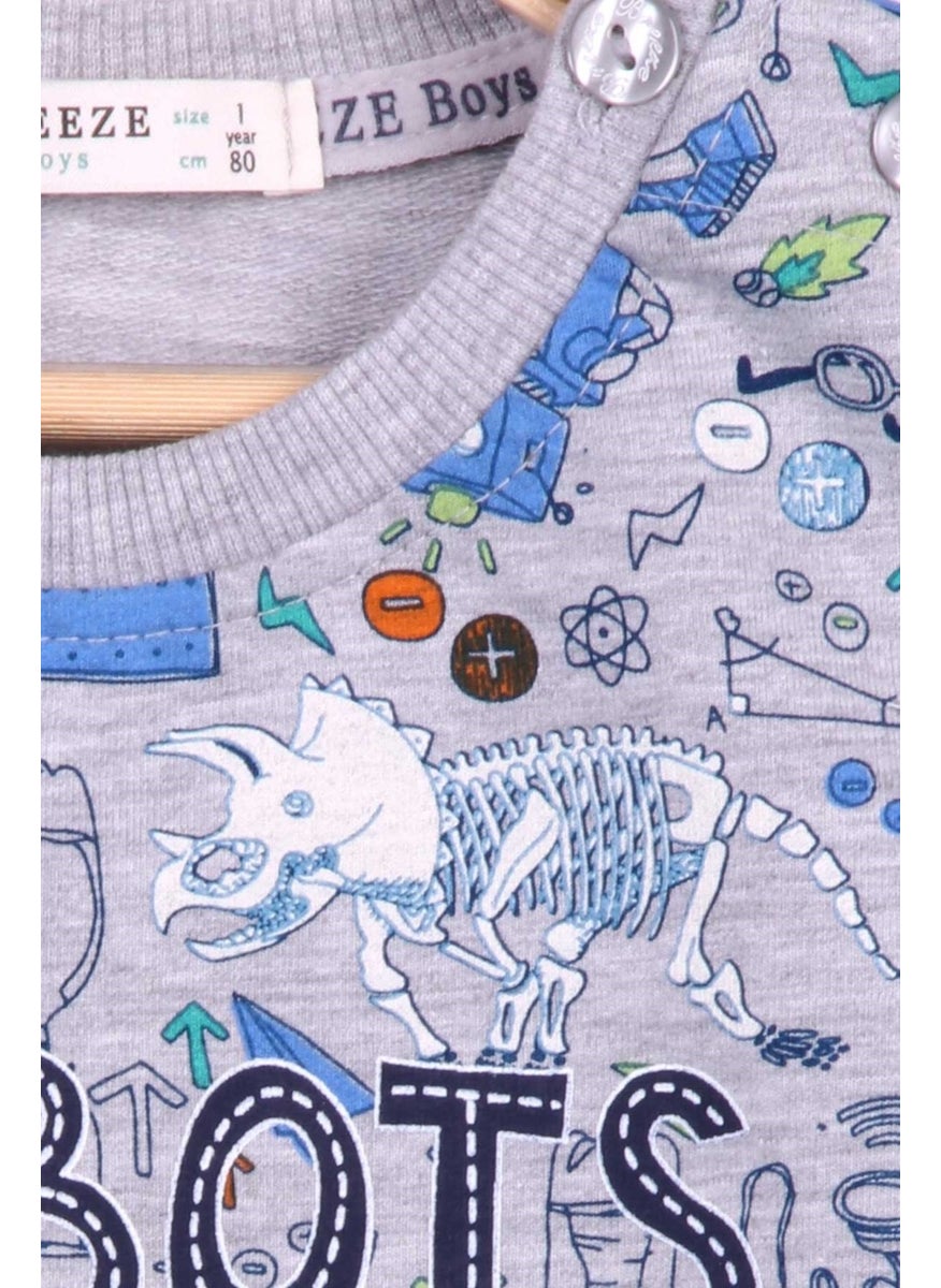 Baby Boy Tracksuit Set Printed Patterned Gray (6 Months-2 Years)