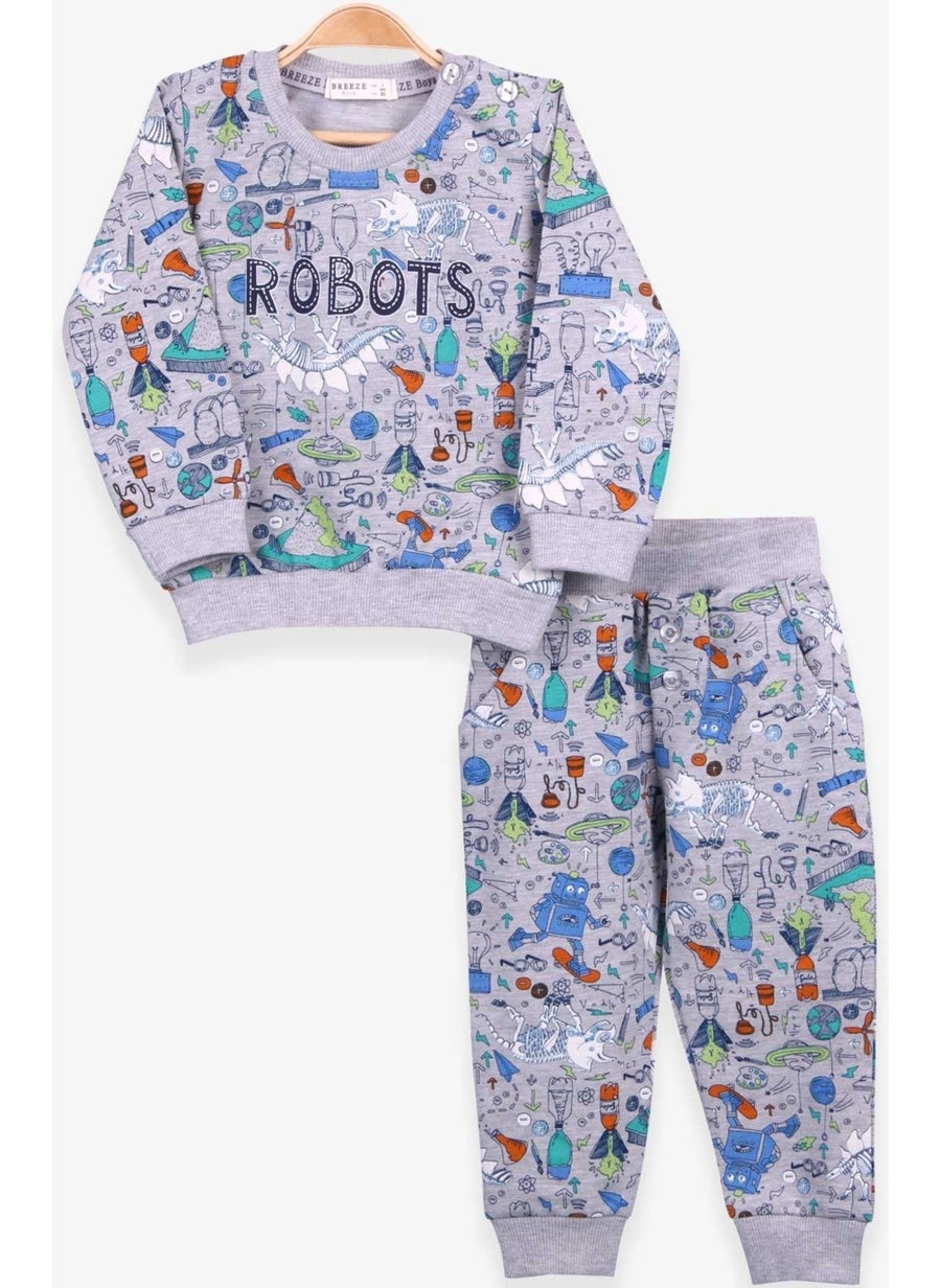 Baby Boy Tracksuit Set Printed Patterned Gray (6 Months-2 Years)