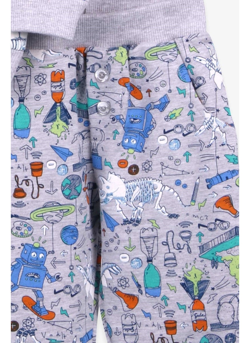 Baby Boy Tracksuit Set Printed Patterned Gray (6 Months-2 Years)