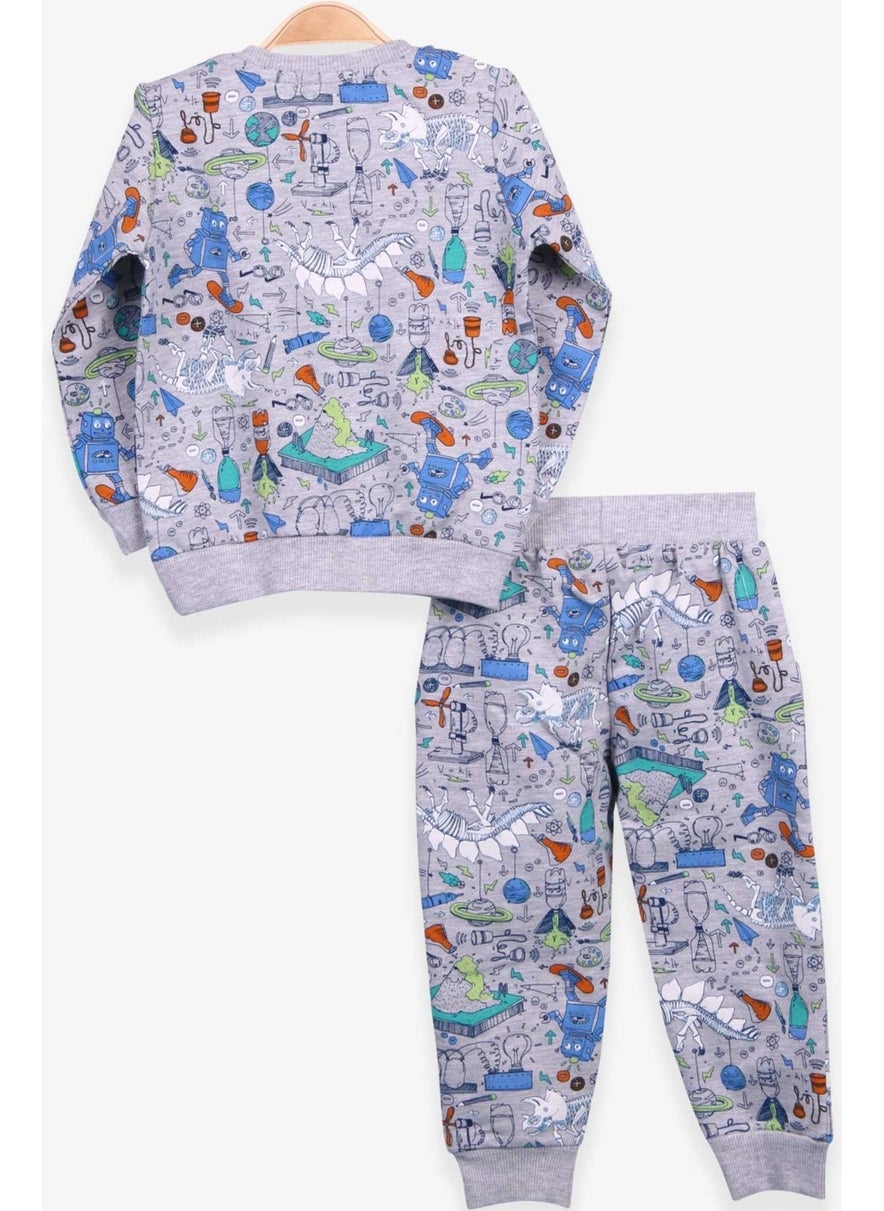 Baby Boy Tracksuit Set Printed Patterned Gray (6 Months-2 Years)