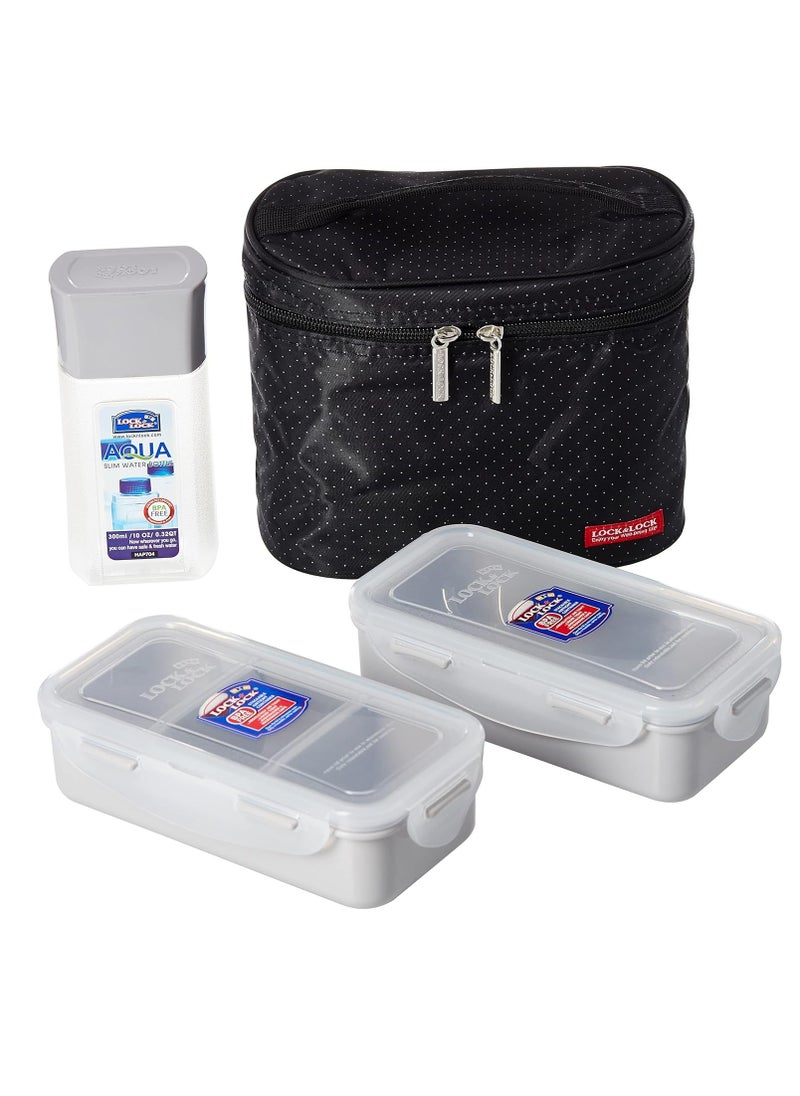 LocknLock 3PC Insulated Lunch Bag Set - Black, Airtight and BPA-Free Containers with Water Bottle