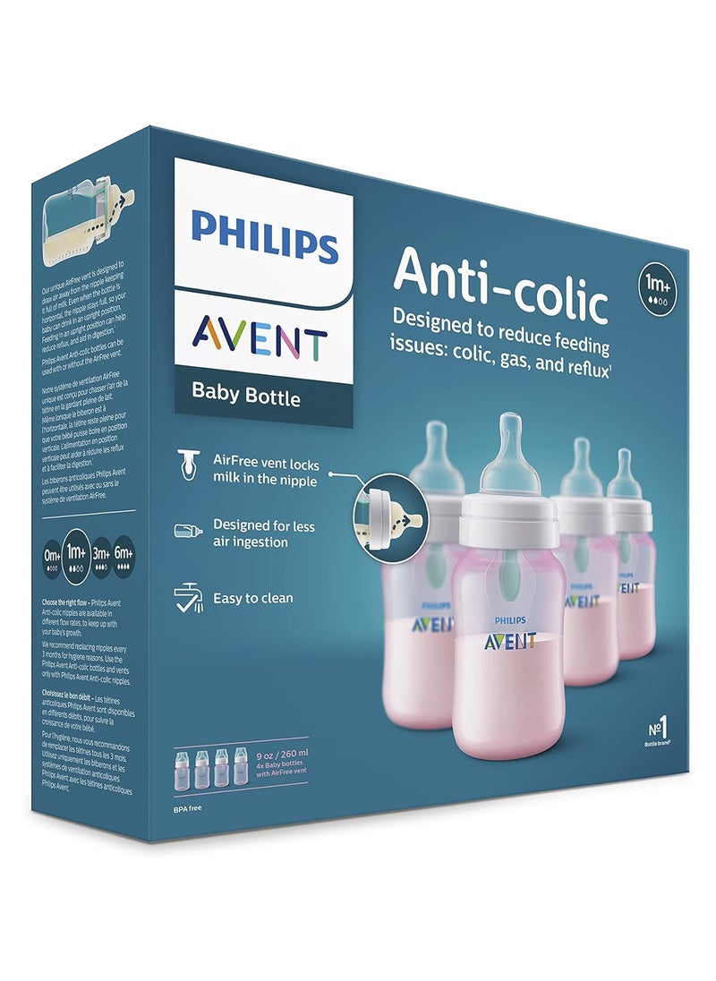 PHILIPS AVENT Anti Colic Baby Bottles with AirFree Vent, 9oz, Pink, Pack of 4