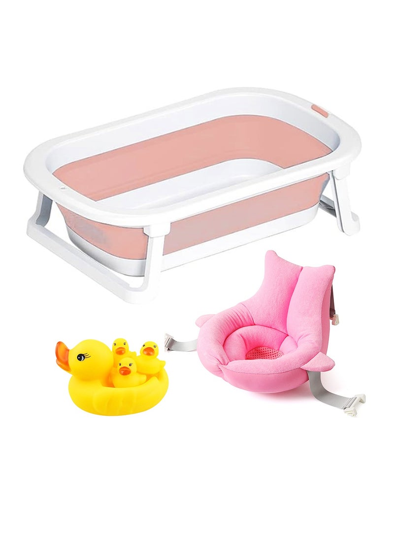 Star Babies Buy 2 Get 1 (Foldable Bathtub, Sink Bather with Free Rubber Duck Toy 4pcs)-Pink