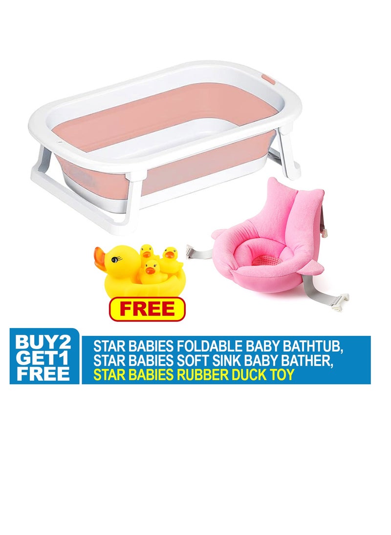 Star Babies Buy 2 Get 1 (Foldable Bathtub, Sink Bather with Free Rubber Duck Toy 4pcs)-Pink