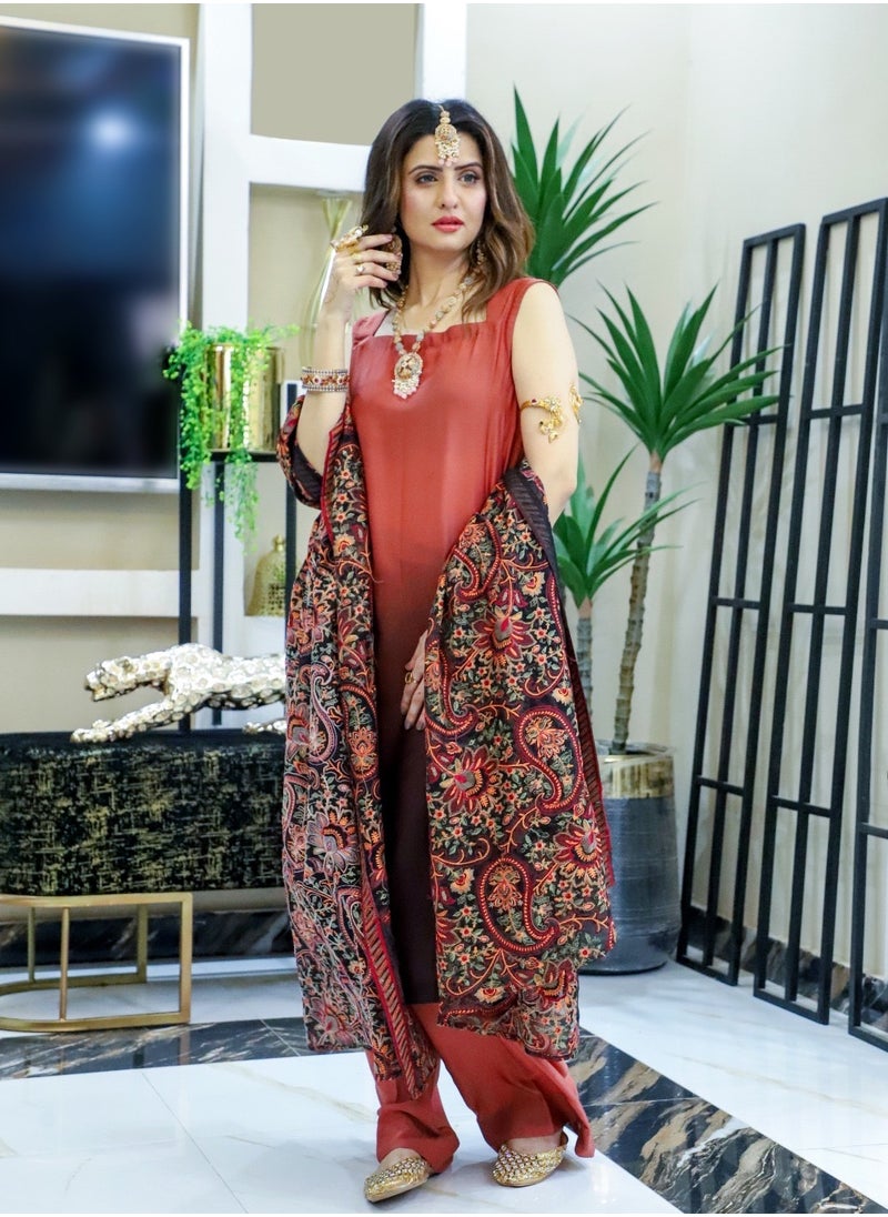 Red Suit with floral dupatta