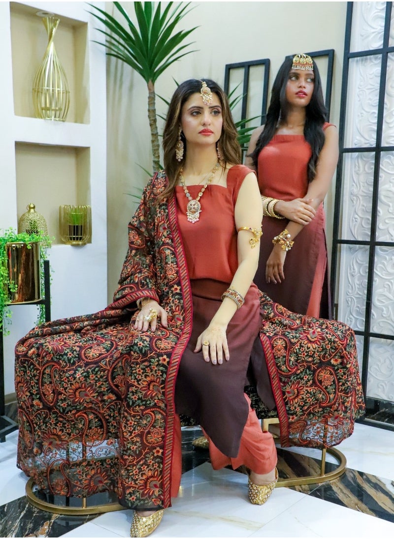 Red Suit with floral dupatta