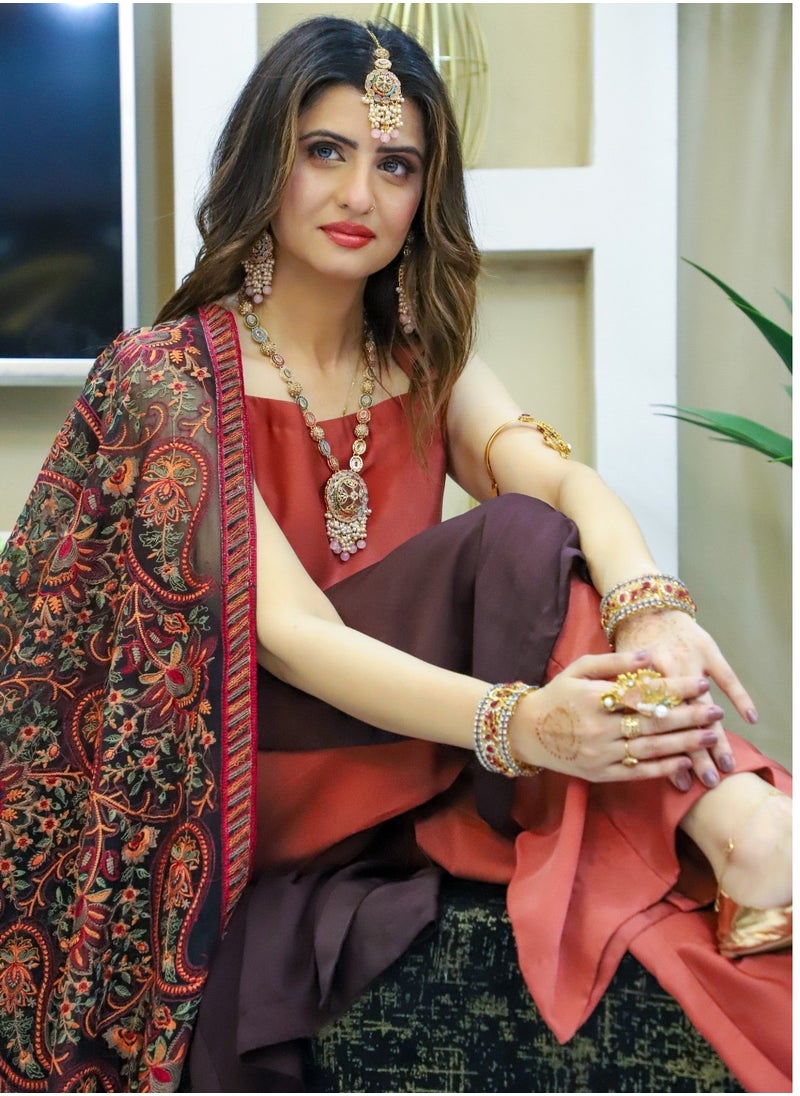 Red Suit with floral dupatta