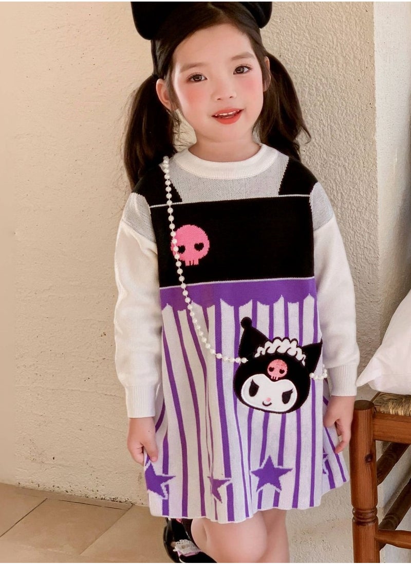 Girl's Stylish Cartoon Love Fake Two-Piece Sweater Knitted Dress