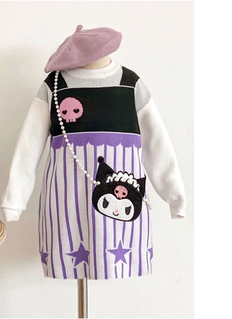 Girl's Stylish Cartoon Love Fake Two-Piece Sweater Knitted Dress