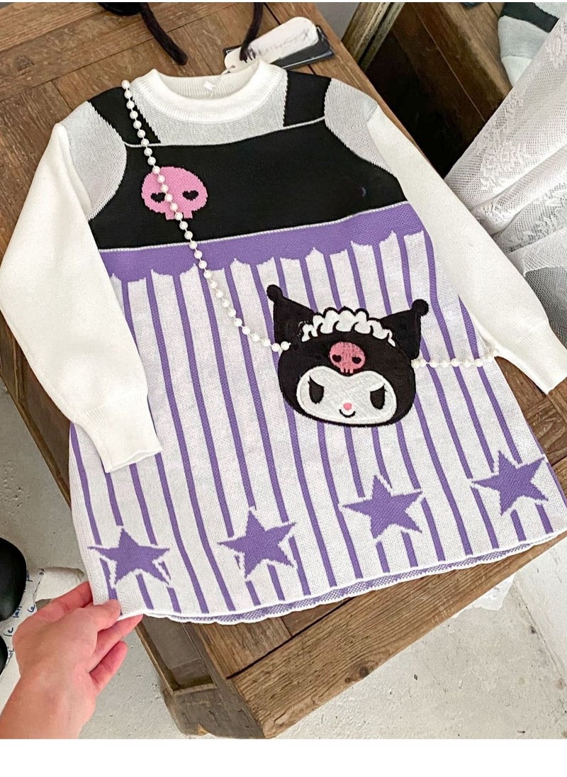 Girl's Stylish Cartoon Love Fake Two-Piece Sweater Knitted Dress