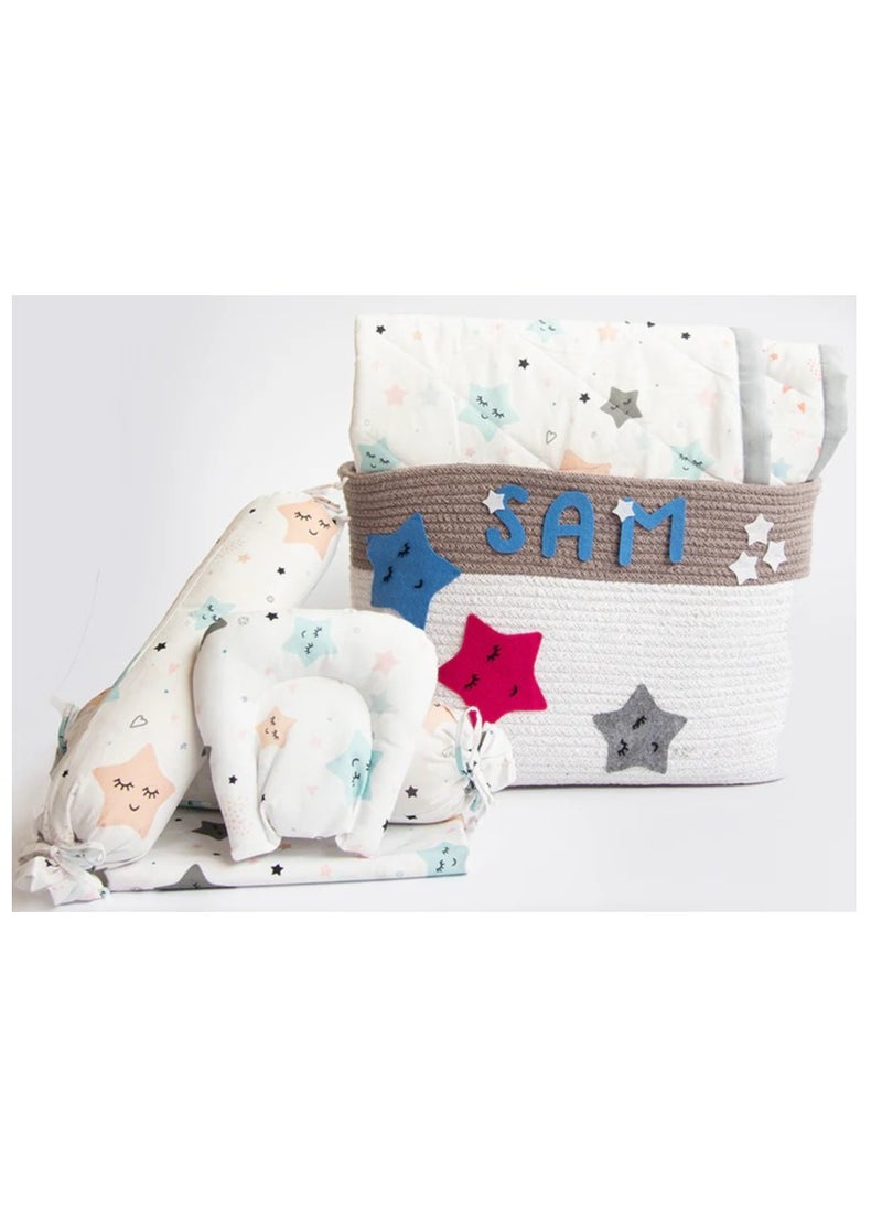 Yellow Doodle Organic Bedding Gift Basket - Twinkly Stars