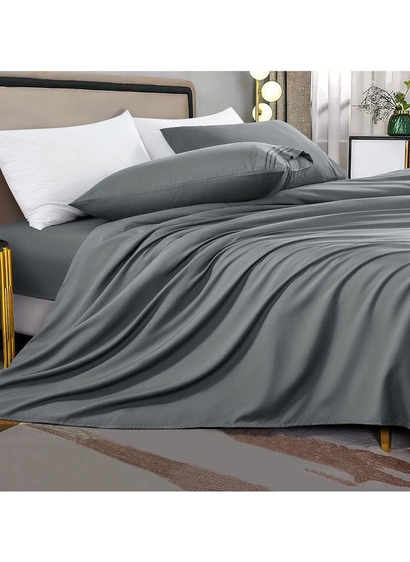 Shilucheng King Size Bed Sheets Set Microfiber 1800 Thread Count Percale Super Soft and Comforterble 16 Inch Deep Pockets Wrinkle Fade and Hypoallergenic - 4 Piece (King, Dark Grey)