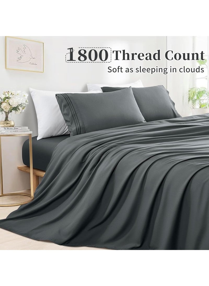 Shilucheng King Size Bed Sheets Set Microfiber 1800 Thread Count Percale Super Soft and Comforterble 16 Inch Deep Pockets Wrinkle Fade and Hypoallergenic - 4 Piece (King, Dark Grey)