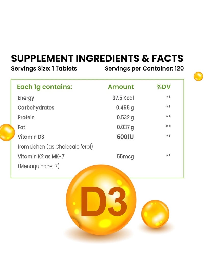 Himalayan Organics Vitamin D3+K2 120 Tablets/ Advanced bone support