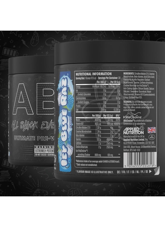 All Black Everything Pre Workout Powder Energy Physical Performance With Citrulline Creatine Bet 30 Servings Icy Blue Raz