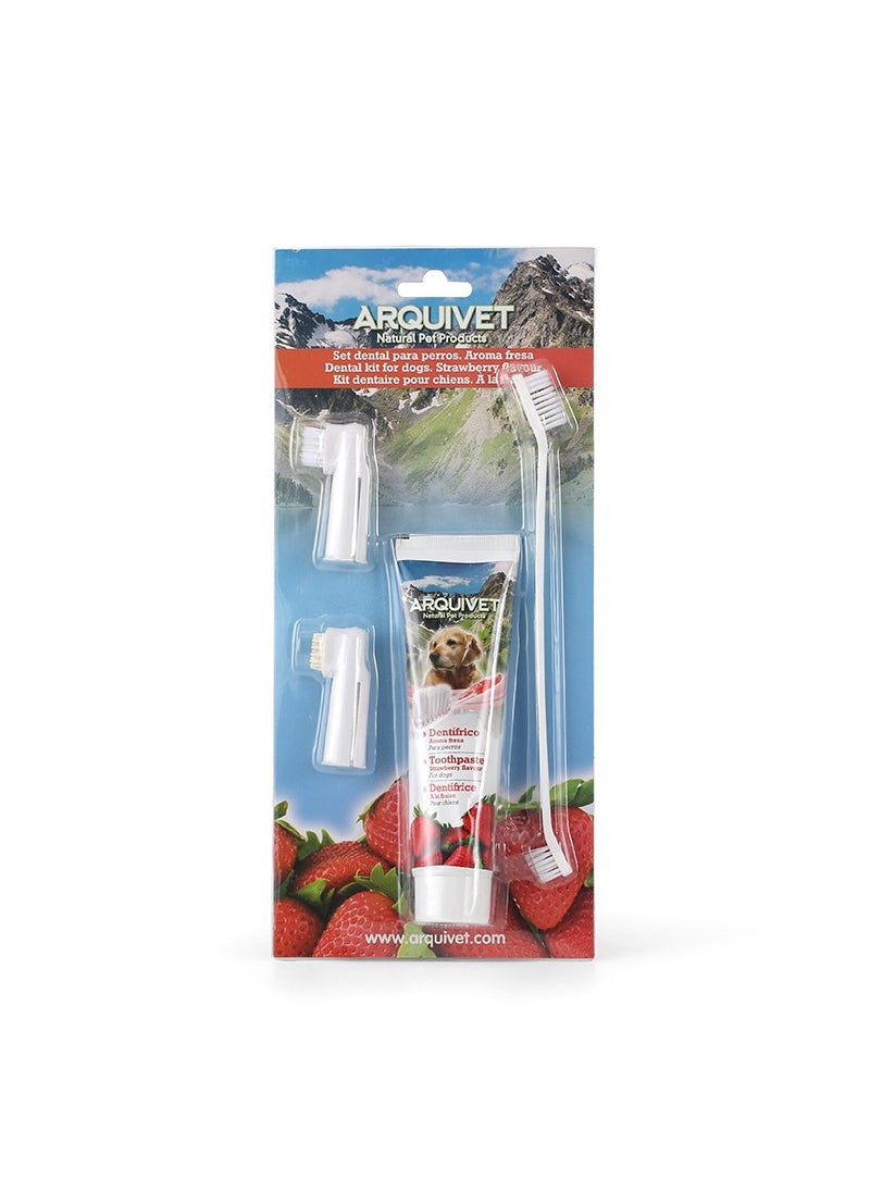 Arquivet Pet Dental Care Set for Fresh Breath Strawberry (100g) + with brush head