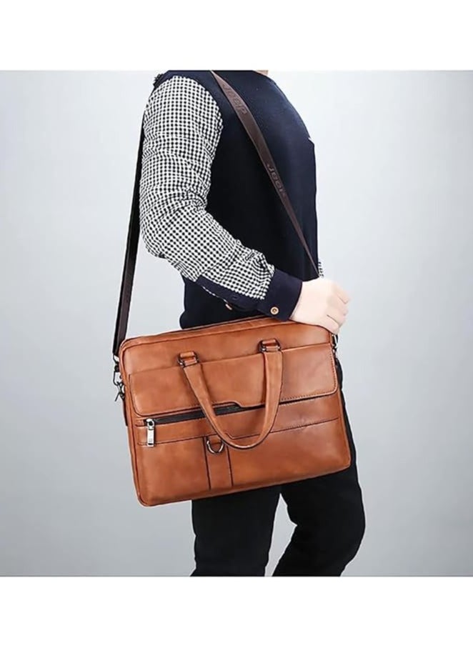 Men Briefcase Laptop Bag (Brown, 14in)