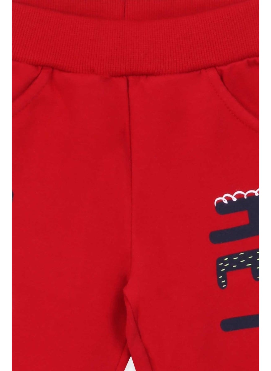 Baby Boy Sweatpants Red With Printed Pockets (9 Months-3 Years)