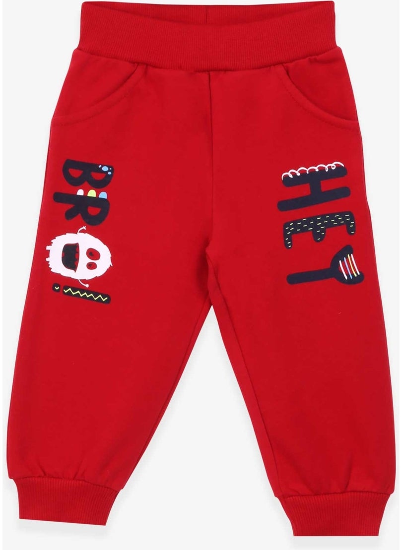 Baby Boy Sweatpants Red With Printed Pockets (9 Months-3 Years)