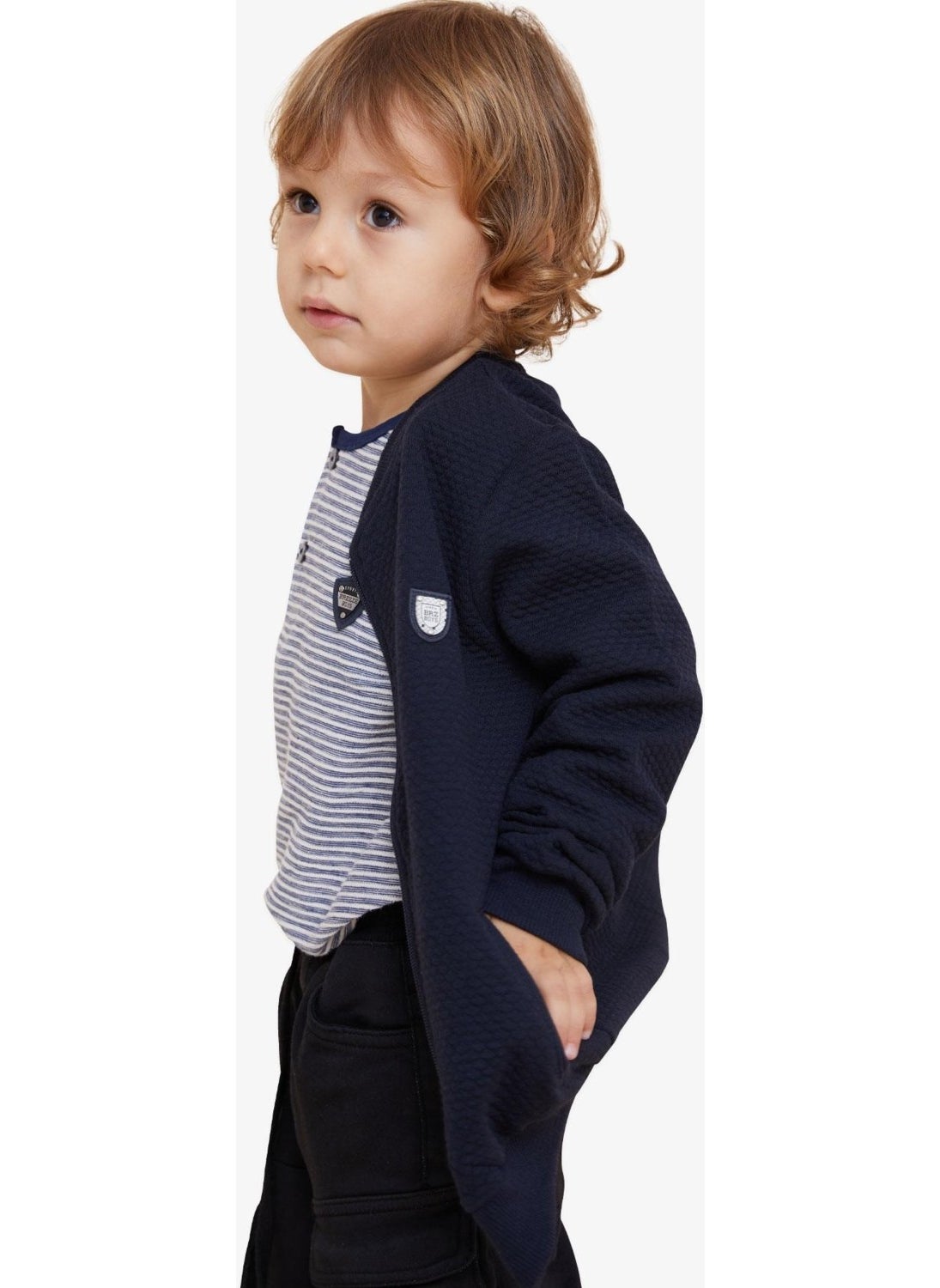 Boy's Cardigan Basic with Pockets and Emblem, Age 2-6, Navy Blue