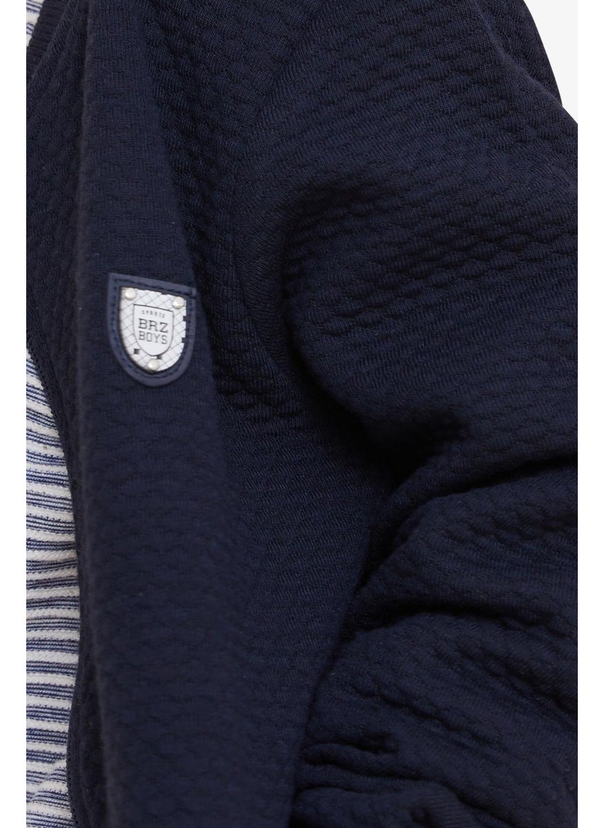 Boy's Cardigan Basic with Pockets and Emblem, Age 2-6, Navy Blue