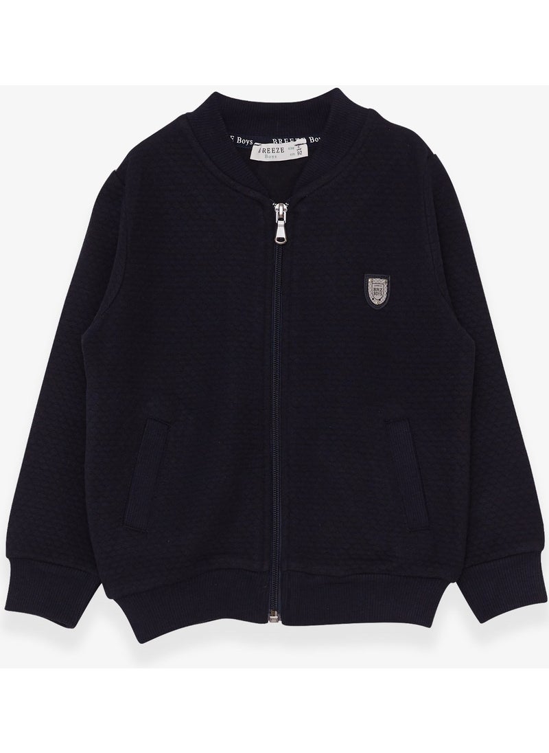 Boy's Cardigan Basic with Pockets and Emblem, Age 2-6, Navy Blue