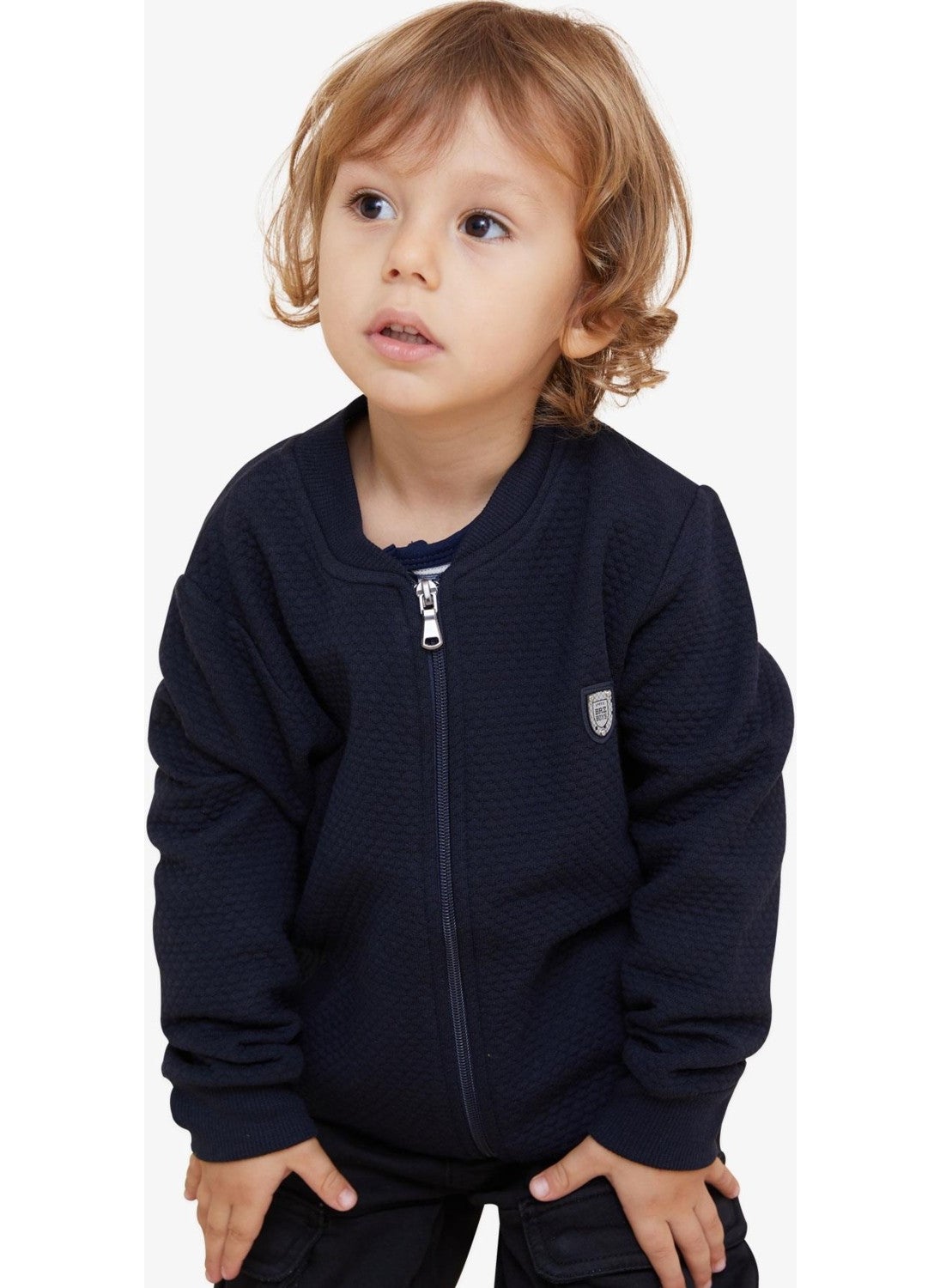 Boy's Cardigan Basic with Pockets and Emblem, Age 2-6, Navy Blue