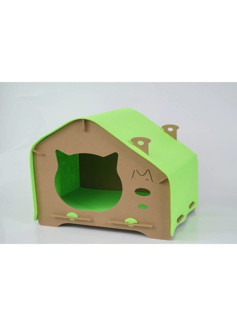 Eco-Friendly Cat Scratcher Toy, Cat Wooden House, Cat House, Pet House - Green Color