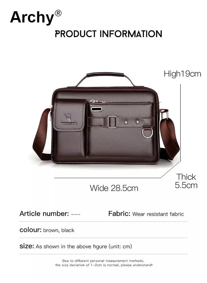 Dark Brown Business Messenger Shoulder Bag Retro Chic PU Leather Portable Crossbody/Shoulder Bag