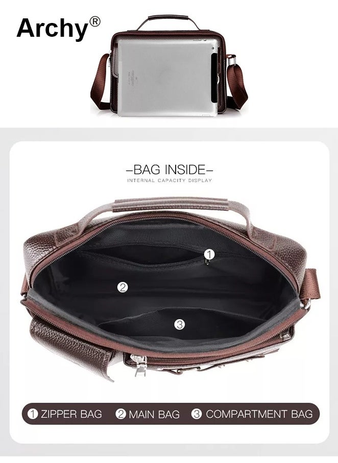 Dark Brown Business Messenger Shoulder Bag Retro Chic PU Leather Portable Crossbody/Shoulder Bag